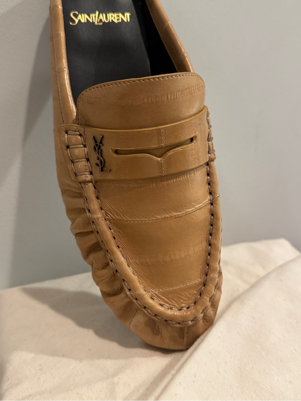 Saint Laurent Tan Eel Leather Backless Penny Loafer Slide - Picture 2 of 15